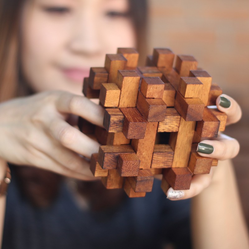 Double Lock-a-Ball Brain Teaser: Mechanical Interlocking 3D Wooden Puzzle for