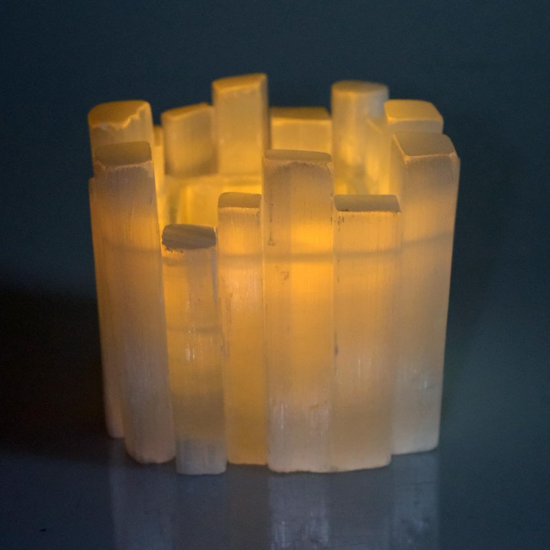 Selenite Candle Holder - Healing Crystal Tealight Holder for Meditation