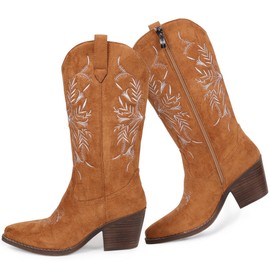 gioanroca Cowboy Boots for Women Mid Calf Low Heel Pointed Toe Womens Cowgirl Boots, Fashion Embroidery Western Women Side Zip Boot