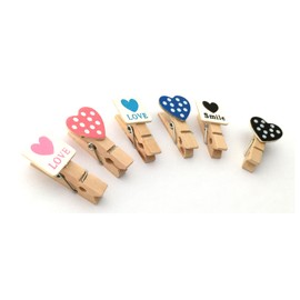 LWR CRAFTS Wooden Mini Clothespins Love and Heart 24 Pieces and Jute Cord 8 Ft (B)