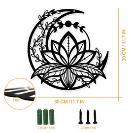 NBEADS Moons Phase with Lotus Flower Metal Wall Art Decor, Matte Style Wall Hanging Decor Silhouette Wall Art for Home Garden Hotel Office Wall Festival Decoration Gift, 30x30cm