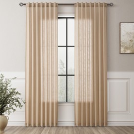 Tan Brown Linen Curtains 84 Inch Length for Living Room 2 Panels Back Tab Pocket Primitive Flax Linen Drapes Country Farmhouse Light Filtering Semi Sheer Curtains for Bedroom Farmhouse Decor 7 FT Long