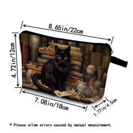 YULUENZE Cat Kitten Gifts Book Cat Makeup Bag Cute Small Vintage Organizer Bag with Zipper Book Cat Print Cosmetic Bag Birthday Gifts for Cat Lovers Women Friends