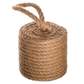 Zoeynex Rustic Jute Rope Door Stopper - Heavy-Duty 3.5lb Cylindrical Doorstop with Handle - Nautical Decor Weighted Floor Door Stop for Interior, Exterior, Barn Doors - Natural Fiber