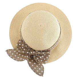 Magracy Baby Girls Straw Hat Lovely Sun Protection Hats Summer Bowknot Beach Cap for Kids 52cm 2-4 Years Beige