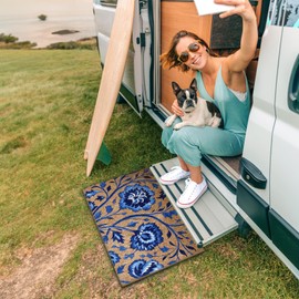 Mingnei Chinoiserie Floral Coco Coir Doormat Door Mat for Home House Entrance, Blue and White Chinoiserie Flower Floral Floor Mats for Outdoor Outside Entryway 30x17 Welcome Mat