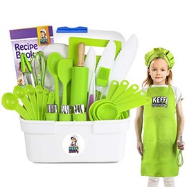 Keff Creations Complete Kids Cooking and Baking Set- Complete Kit with Real Kids Cooking Utensils and Kitchen Accessories Ultimate Culinary Kit for Junior Chef- Girls, Boys and Toddlers.