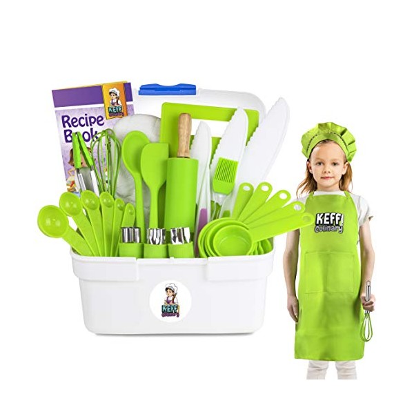 Keff Creations Complete Kids Cooking and Baking Set- Complete Kit with Real Kids Cooking Utensils and Kitchen Accessories Ultimate Culinary Kit for Junior Chef- Girls, Boys and Toddlers.