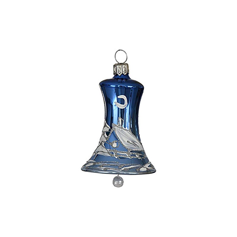 Christmas Tree Decoration Bell Royal Blue with White Winter Landscape