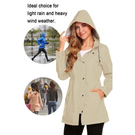ZHENWEI Womens Lightweight Hooded Waterproof Active Outdoor Rain Jacket Khaki L