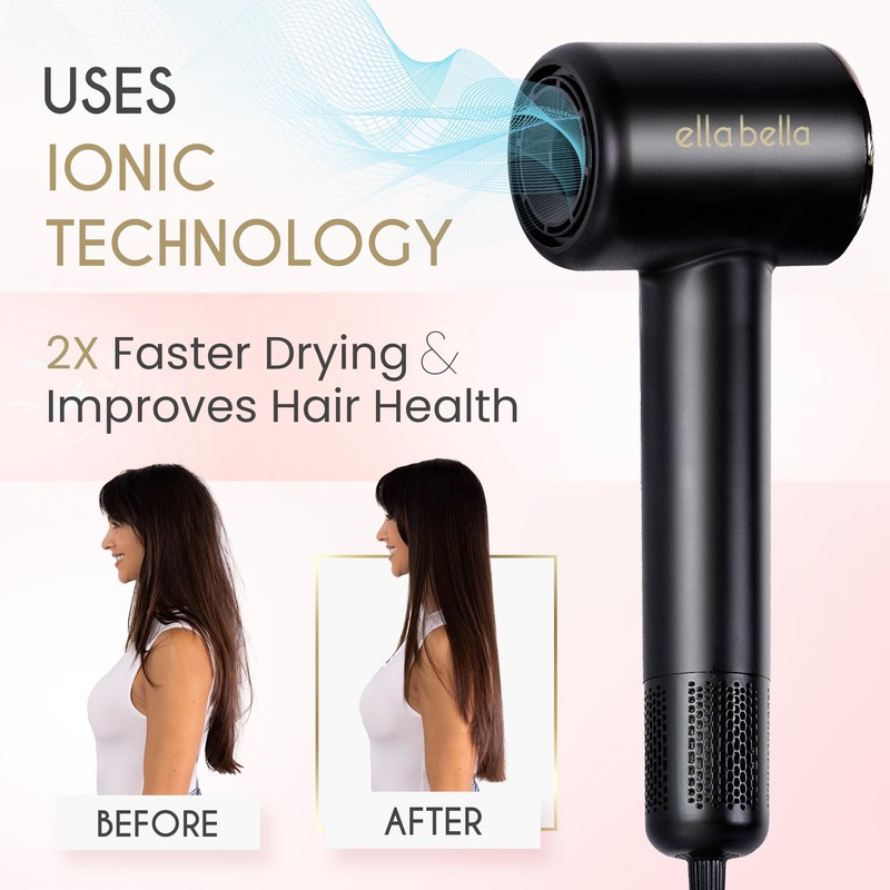 ELLA BELLA® Compact Plasma Hair Dryer, Advanced Plasma Technology Blow