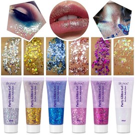 6Pcs Body Glitter for Women - Holiday Glitter Gel for Face &Body & Hair & Nail DIY｜Hair Glitter Gel Create A Stunning Visual Feast ｜Multiple Purpose Body Glitter Gell Long Lasting Mermaid Series Set