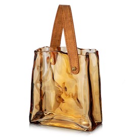 Glass Purse Vase for Flowers Amber Vases for Centerpieces Glass Bag Vase with Leather Handle Small Bag Vase for Decor Decorative Fish Bowl Handbag Vase for Home Wedding Decor