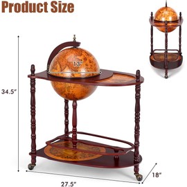 OFFICEJOY Globe Bar, 34.5’’ Wine Bar Cart with Wheels, 2 Storage Shelves & Old World Map, 16th Century Italian Replica Globe Liquor Cabinet, Wood Bar Stand for Dining Room Living Room Home