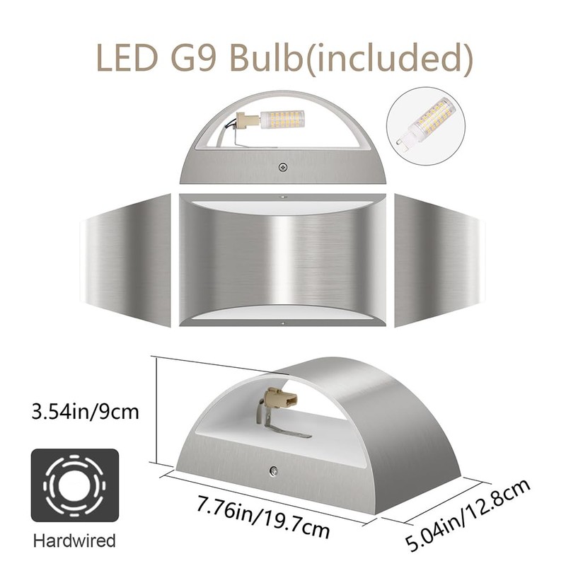 Aipsun Nickel Modern LED Wall Sconce Hardwired Indoor Wall Lights