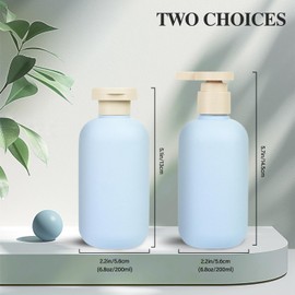 ShanySheny 6.8oz Refillable Shampoo and Conditioner Bottles, 2PCS Squeezable Travel Shampoo Bottles with Flip Cap and 2PCS Pump Dispenser and Labels