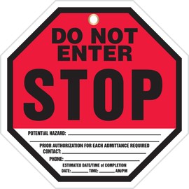 Accuform TAP842CTM PF-Cardstock Octo-Tag, Legend "Stop DO NOT Enter", 8" Octagon Shape, 0.010" Thickness, Red/Black on White (Pack of 5)