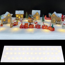 Christmas Snow Blanket with Lights, 1.3*5.25 Ft Fake Snow Blanket Roll for Xmas Village, 50 pcs Led Lights Artificial Snow Table Runner Faux Snow Sheet for Winter Village Display Craft (Warm Light)