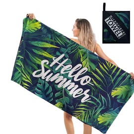 Beach Towel Microfiber Oversized Lightweight Quick Dry Sand Free Travel Towels Thin Big Extra Large Beach Towel for Adult Women Men Kids Beach Blanket for Swimming, Sports, Camping, Hello Summer