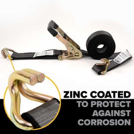 US Cargo Control Blackline Ratchet Straps Heavy Duty, 2 Inch x 18 Foot Black Ratchet Strap with Double J Hooks, 13,000 LBS Break Strength, Heavy Duty Tie Down Straps for Trucks & Trailers