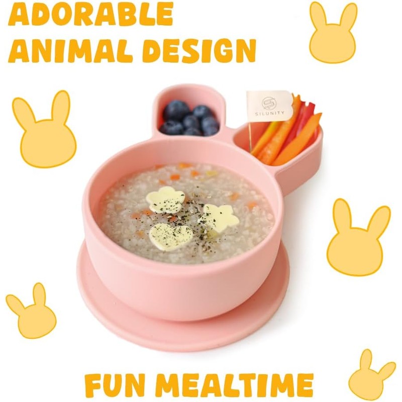 SILUNITY Baby Suction Plate Yellow Rabbit Made in Korea Silicone