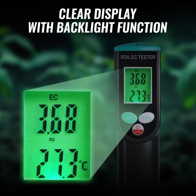 Digital Soil Meter with Corde Sensor, 2-in-1 Soil EC &