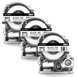 3pcs 18mm White Black Letters ES18K Compatible King Jim Tepra Tape Cartridge for Kingjim tepra (SS18K) 8M SR-R980 SR-R680 SR370 SR-MK1 Tepra PRO All Models ASprinte