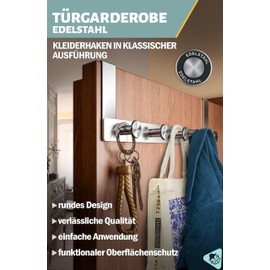 Menz Door Coat Rack for Hanging, Stainless Steel Door Coat Rack with Door Hooks in Round Design, Sturdy Door Hook Rail for Hanging, Practical Coat Hooks Door