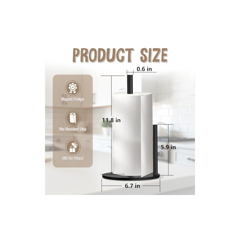 Stainless Steel Kitchen Roll Holder, Non-Slip & Waterproof, with Anti-Roll