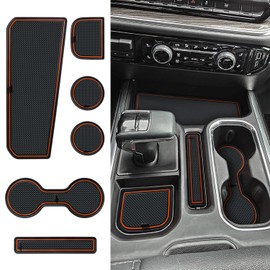 Center Console Liner for 2023 2024 2025 Chevy Silverado/GMC Sierra 1500 & 2022 Refreshed 1500 Models, Non-Slip Cup Holder Mats, Premium Custom Console（Full Console w/Bucket Seats ONLY）,Orange