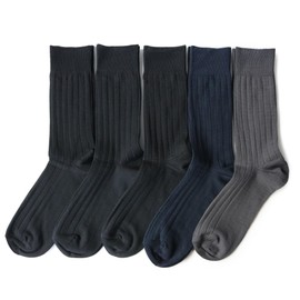 Box408 Men's Business Socks, Set of 5, Mercerized Treatment, Ribbed, 9.8 - 10.6 inches (25.0 - 27.0 cm)