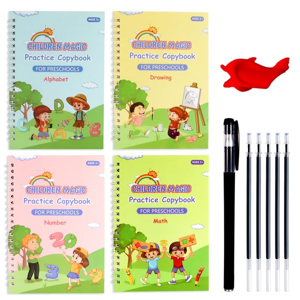 Bagentry 4 Pack the Grooved Handwriting Book for Age 3-8,