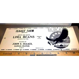 Vintage Original Label, 1940s WWII era Isaacs farm Lima Beans can label, Eagle