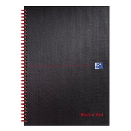 Oxford Black n' Red Ruled Matt Black Wirebound Hardback A4 Notebook, 140 Perforated Pages