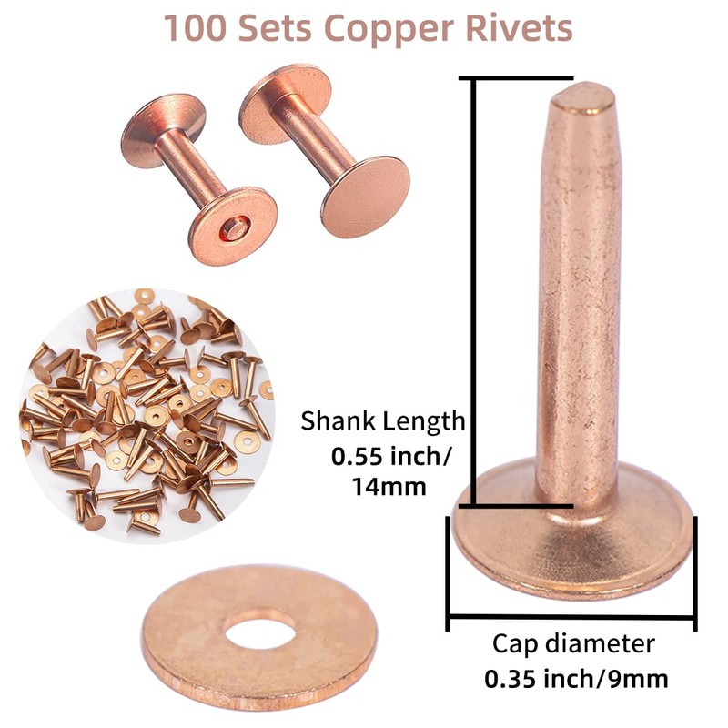 WUTA 100 Pcs Copper Rivets & Burrs, Leather Copper Rivet