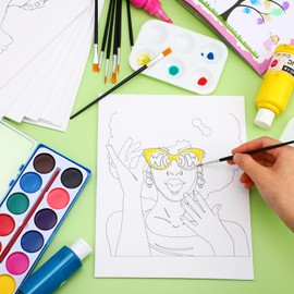 Ctosree 12 Pack Pre Drawn Canvas Kit 12 Pcs Pre Printed Canvas Painting 12 Pcs Watercolor Paint Include Brushes and Pallets Pre Drawn Canvas to Painting for Adults DIY (Hipster Women,8 x 10 in)