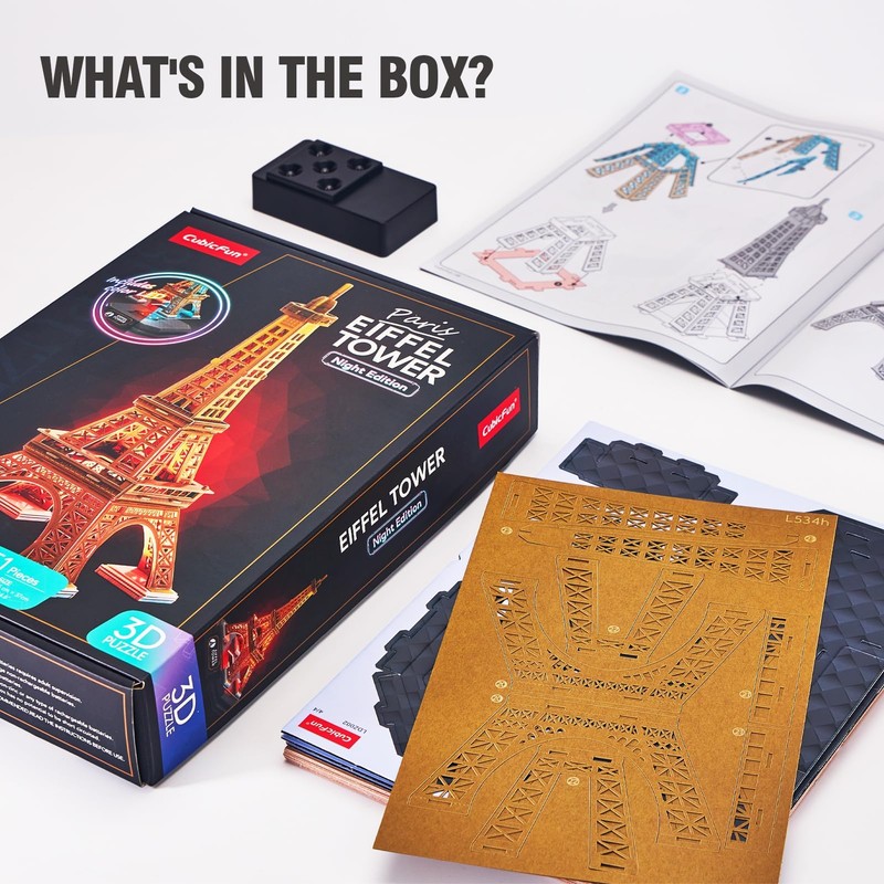 Cubic Fan Eiffel Tower LED L534h Craft Kit, 3D Puzzle,