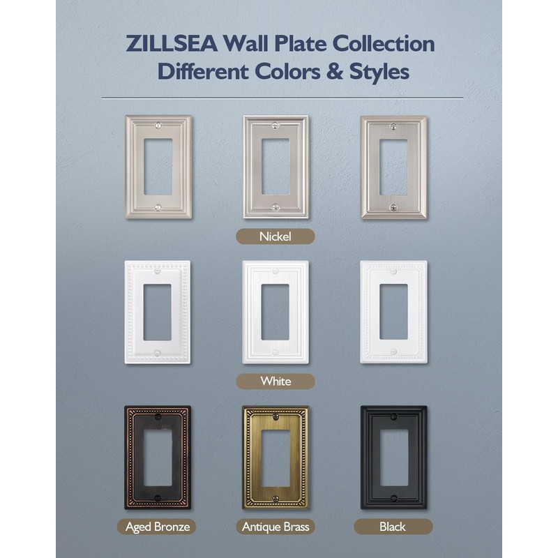 ZILLSEA Decorative Focus Frame Switch Plates Outlet Covers, Durable Metal