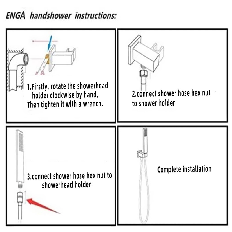High Pressure Brass Handheld Shower Head,Square Shower Head with Wall