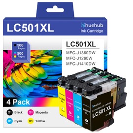 LC501XL LC501 High Yield Ink Cartridges Replactment for Brother LC501 LC501XL LC 501 XL Ink Cartridge for MFC-J1360DW MFC-J1260W MFC-J1410DW Printer, (Black Cyan Magenta Yellow, 4-Pack)