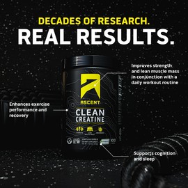 Ascent Clean Creatine Monohydrate Powder - 5G Per Serving, Creapure Creatine Supplement - Unflavored, 100 Servings