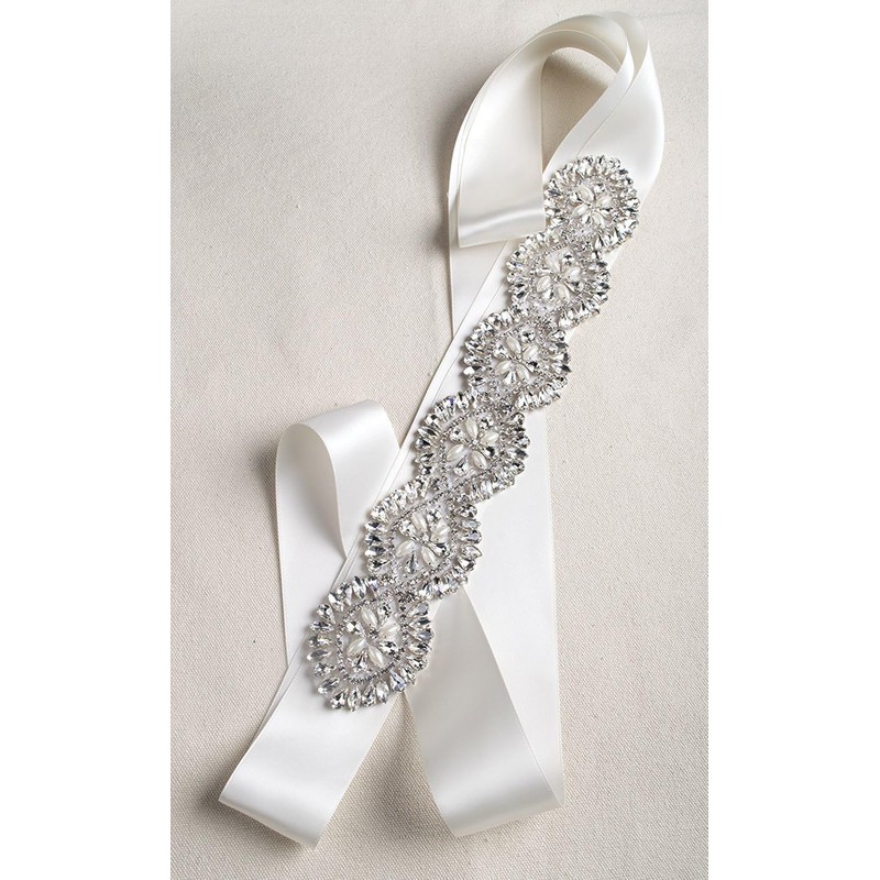 Vintage Designer Wedding Dress Bridal Appliqué Sash Belt Rhinestone Crystal