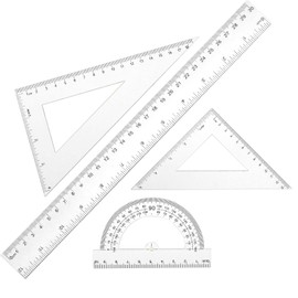 Thinp Set of 4 Rulers Set Geometry Set Plastic Math Set Maths Ruler Transparent Geometry Tool Triangle Ruler Set Square Drawing Set for School Office Home Supplies Drawing