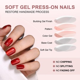 Valentines Day Gift Square Press On Nails - Red Cat Eye Press On Nails, Soft Gel Press On Nails, Stick On Nails in 16 Sizes - Glue On Nails Short Press On Nails for Women 32 Pcs