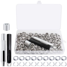 TOTSUN Grommet Tool Kit 100 Sets, 10mm Eyelets Punch Kit, Grommet Eyelets with 3Pcs Install Tool Kit for Fabric Leather Bag Canvas Belt DIY Crafts(2/5 Inch Inside Diameter)
