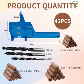 Buaak 41 Pcs Dowel Jig Kit, 6/8/10mm Wood Dowel Jig Kit, Metal Sleeve Handheld Drill Guide Bit Tools, Professional Dowelling Jig, Doweling Hole Saw Tools (Blue)