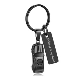 XSMZB Mini Car Cremation Jewelry Memorial Urn Necklace for Ashes Stainless Steel Pendant Human Pet Ashes Holder Keepsake Gift for Men Women (Black Keychain)