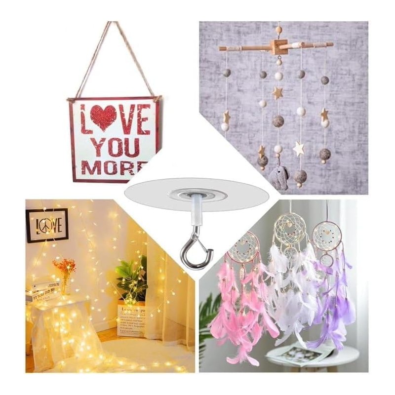 Adhesive Ceiling Hook, Weight-Bearing Stick-On Ceiling Hook, Drill Free Hanging