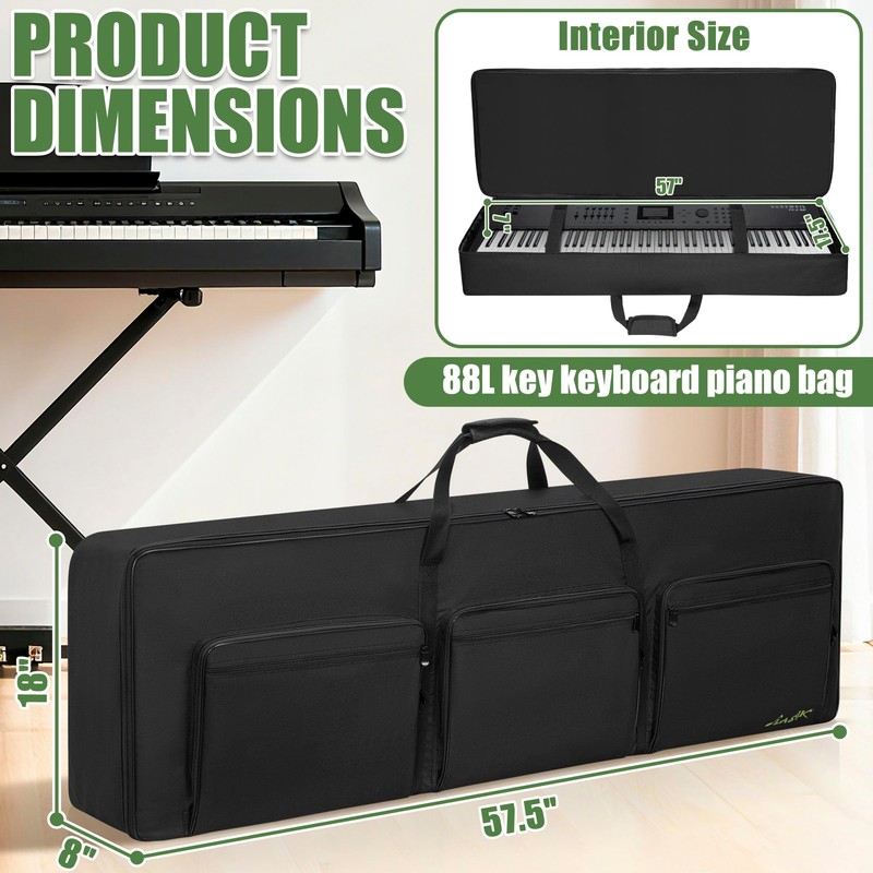 LASUK 88L Key Keyboard Case (Size:57.5"x8"x18"), Portable Keyboard Piano Waterproof