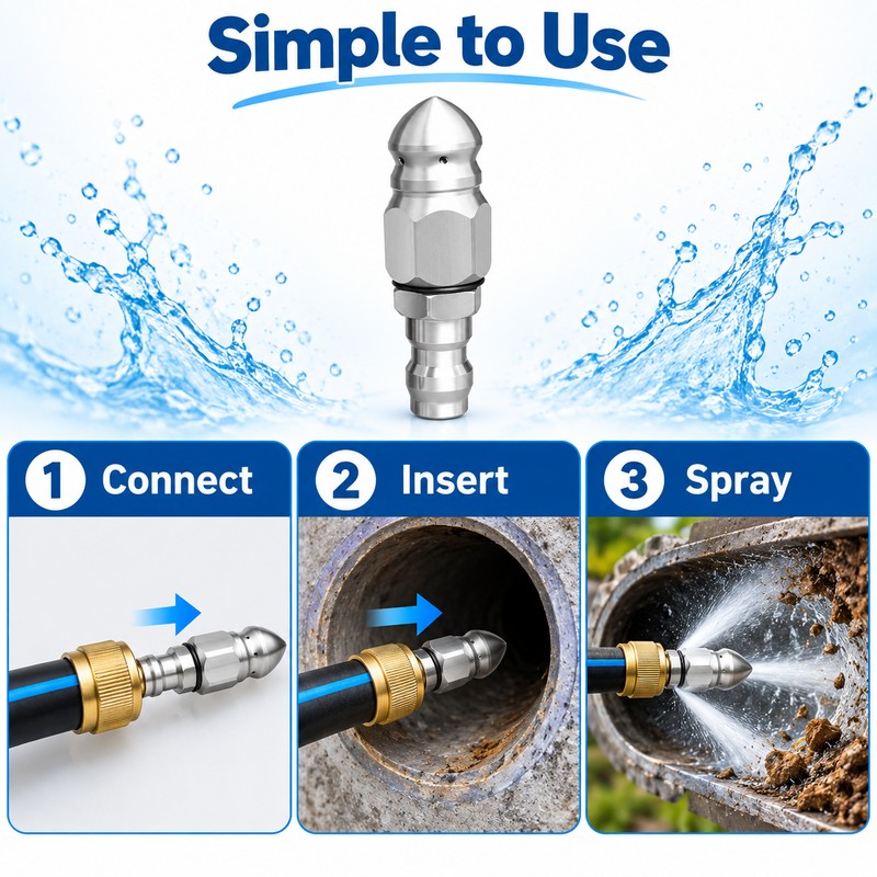 Sewer Jetter Nozzle Kit for Pressure Washer Use – Stainless